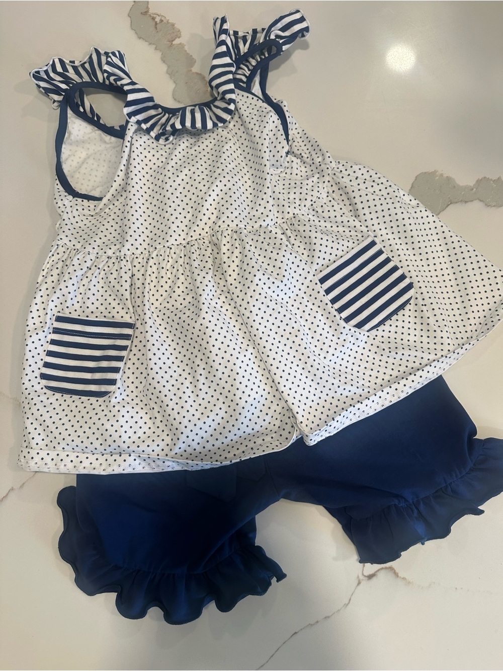 Boutique brand Navy & White Polka Dot Ruffle Set